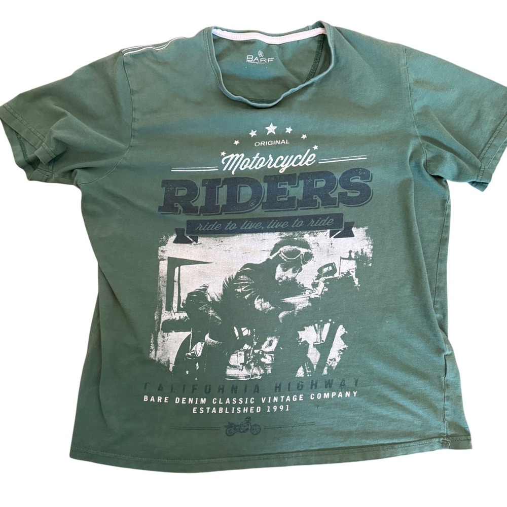 BARF Mens XL Graphic T Shirt Motorcycle Riders California Green Vintage Style